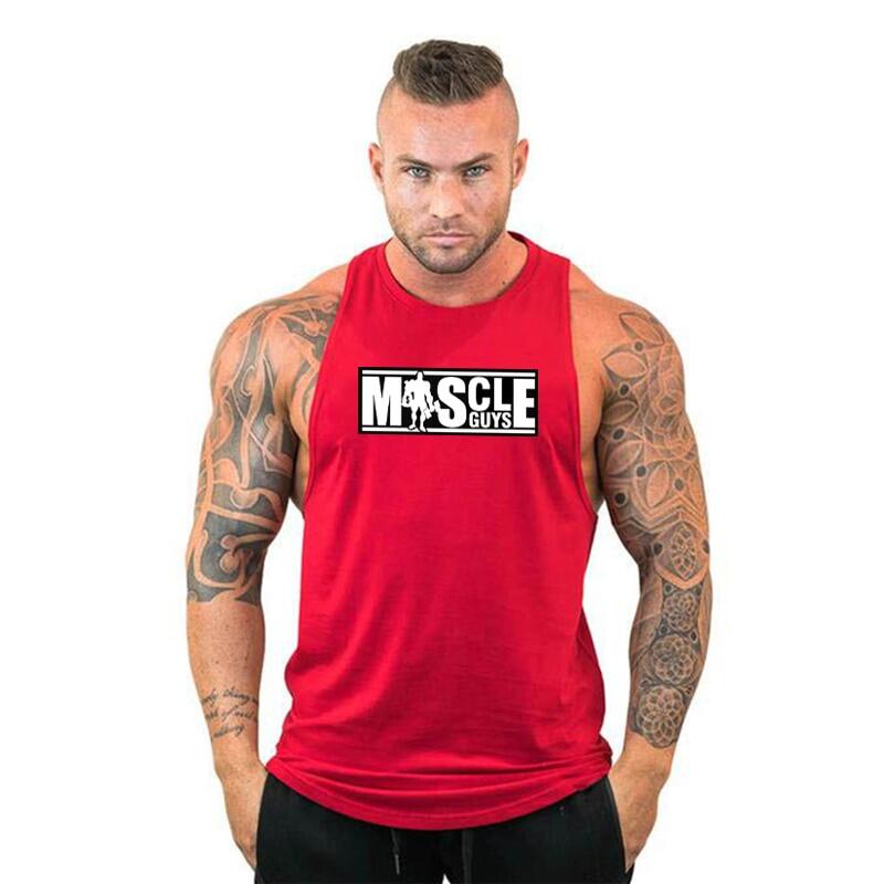 Tank Top Muscle - 男性用ノースリーブコットンボディ,筋肉運動用ノースリーブTシャツ,体操服,腕のカット