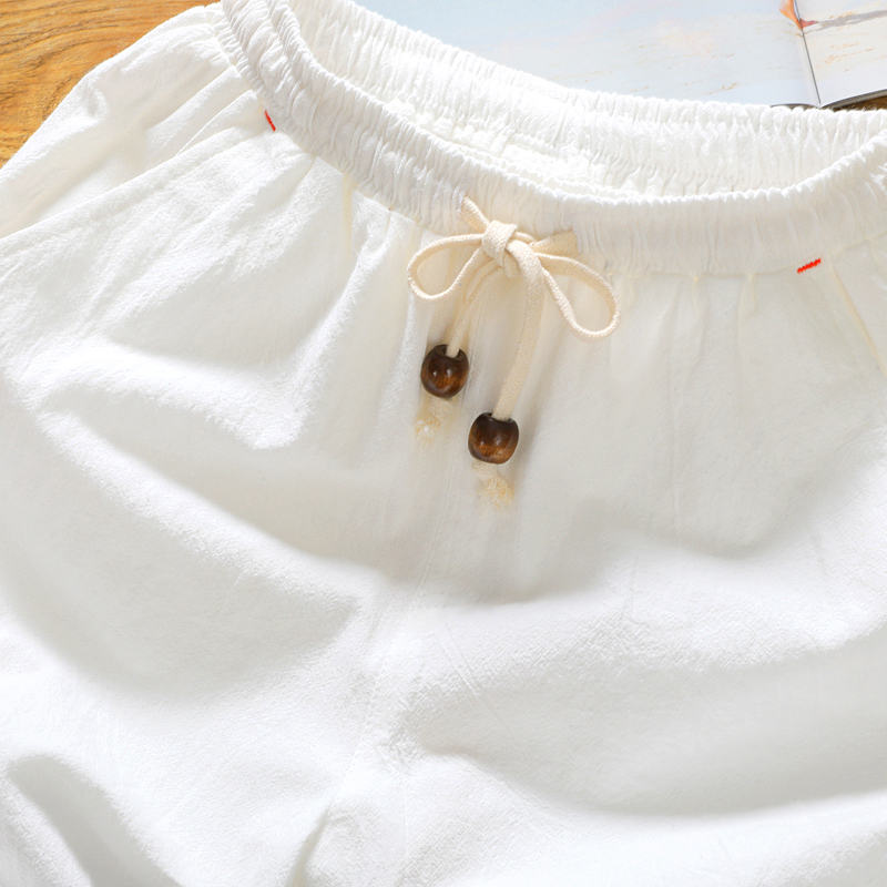 メンズブランドのショーツ,カジュアルで通気性のある無地のコッ - Short Linen Drawstring のレビューと価格