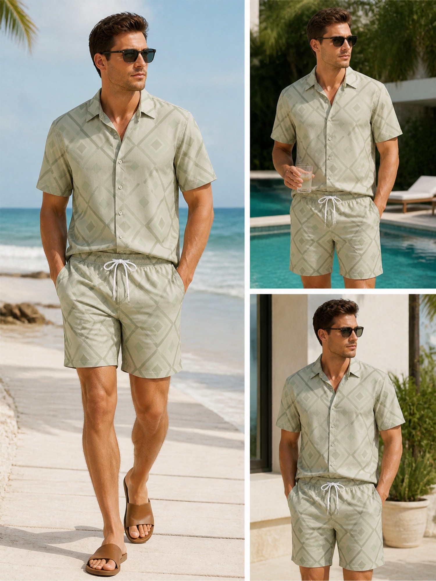 メンズ花柄半袖シャツとドローストリングショーツセット ビーチ - Resort Shirt Floral のレビューと価格