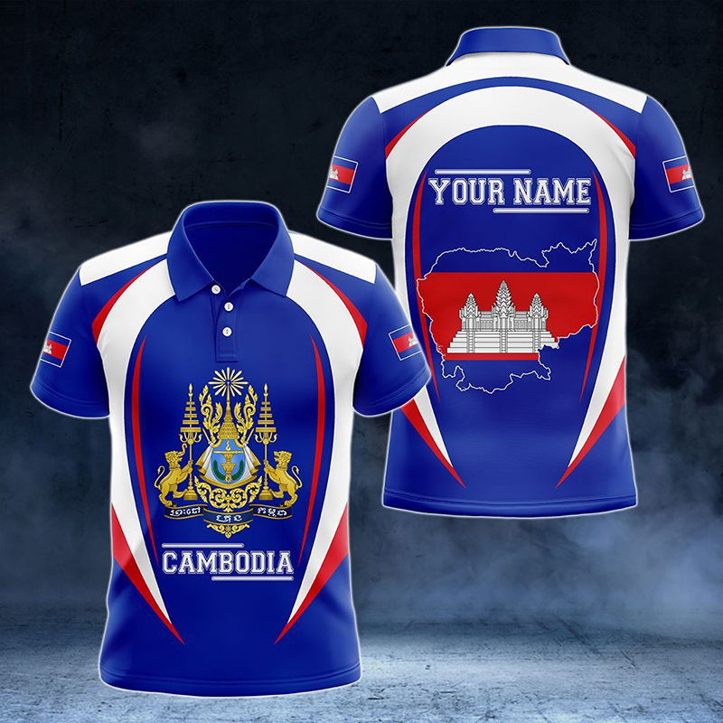カスタム名カンボジア国旗グラフィックポロシャツ夏カジュアルユ - Shirt Camp Collar のレビューと価格