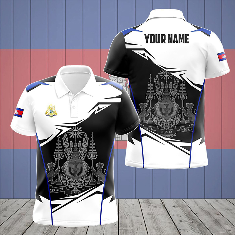 カスタム名カンボジア国旗グラフィックポロシャツ夏カジュアルユ - Shirt Camp Collar のレビューと価格