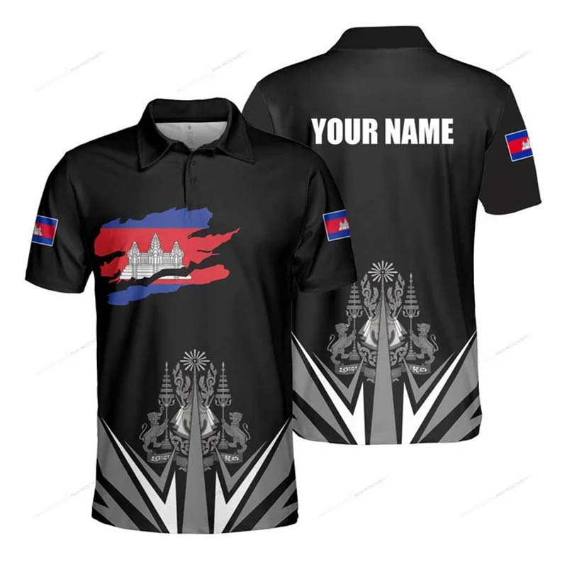 カスタム名カンボジア国旗グラフィックポロシャツ夏カジュアルユ - Shirt Camp Collar のレビューと価格