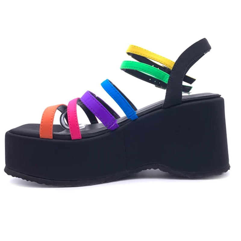 ナローバンド ミックスカラー サンダル セクシー スクエアト - Casual Sandal Leather のレビューと価格