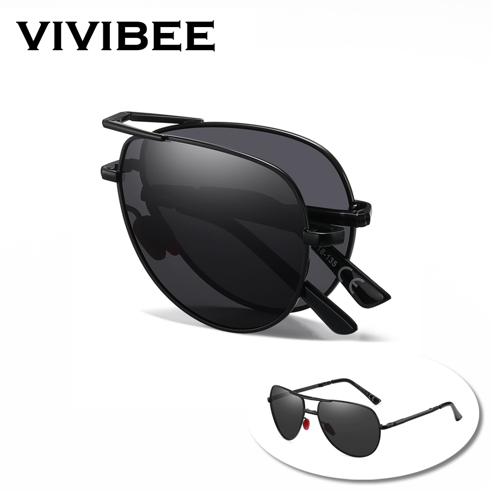 VIVIBEE メタルパイロットブラック折りたたみサングラス - Sunglasses Aviator Polarized のレビューと価格