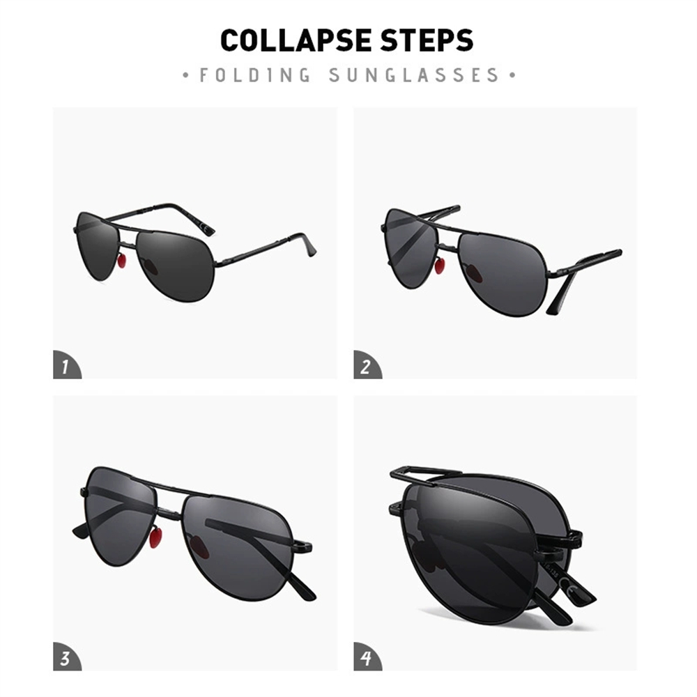 VIVIBEE メタルパイロットブラック折りたたみサングラス - Sunglasses Aviator Polarized のレビューと価格