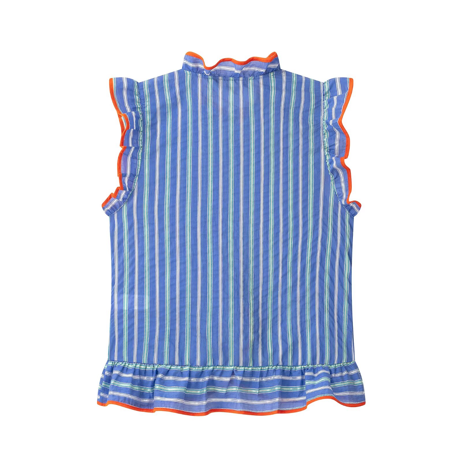 BSAY 女性カラフルなストライプノースリーブブラウスフリル - Shirt Camp Collar のレビューと価格