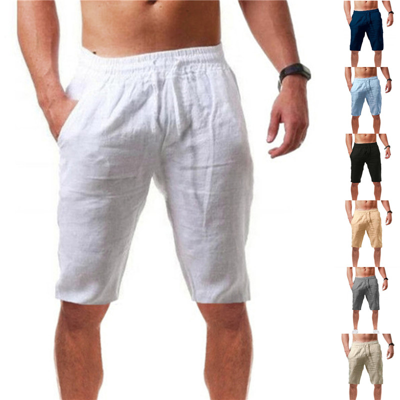 2026 新メンズコットンショートパンツ男性夏通気性ソリッド - Short Linen Drawstring のレビューと価格