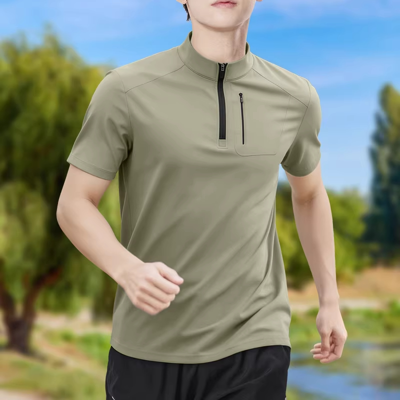 メンズハーフジップ高伸縮速乾半袖Tシャツ通気性アウトドアスポ - Shirt Camp Collar のレビューと価格