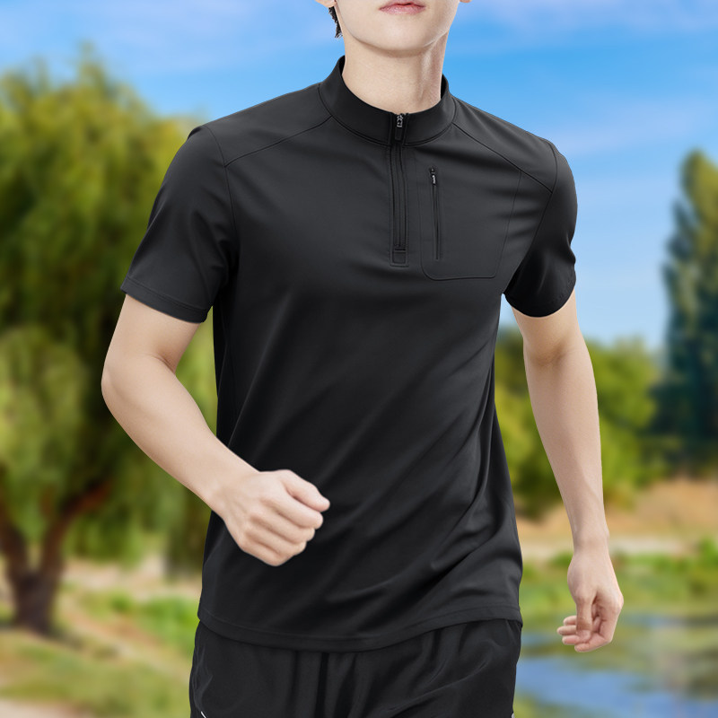 メンズハーフジップ高伸縮速乾半袖Tシャツ通気性アウトドアスポ - Shirt Camp Collar のレビューと価格