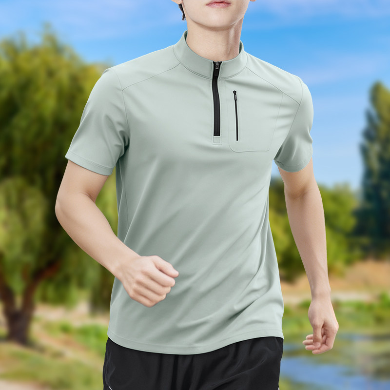 メンズハーフジップ高伸縮速乾半袖Tシャツ通気性アウトドアスポ - Shirt Camp Collar のレビューと価格