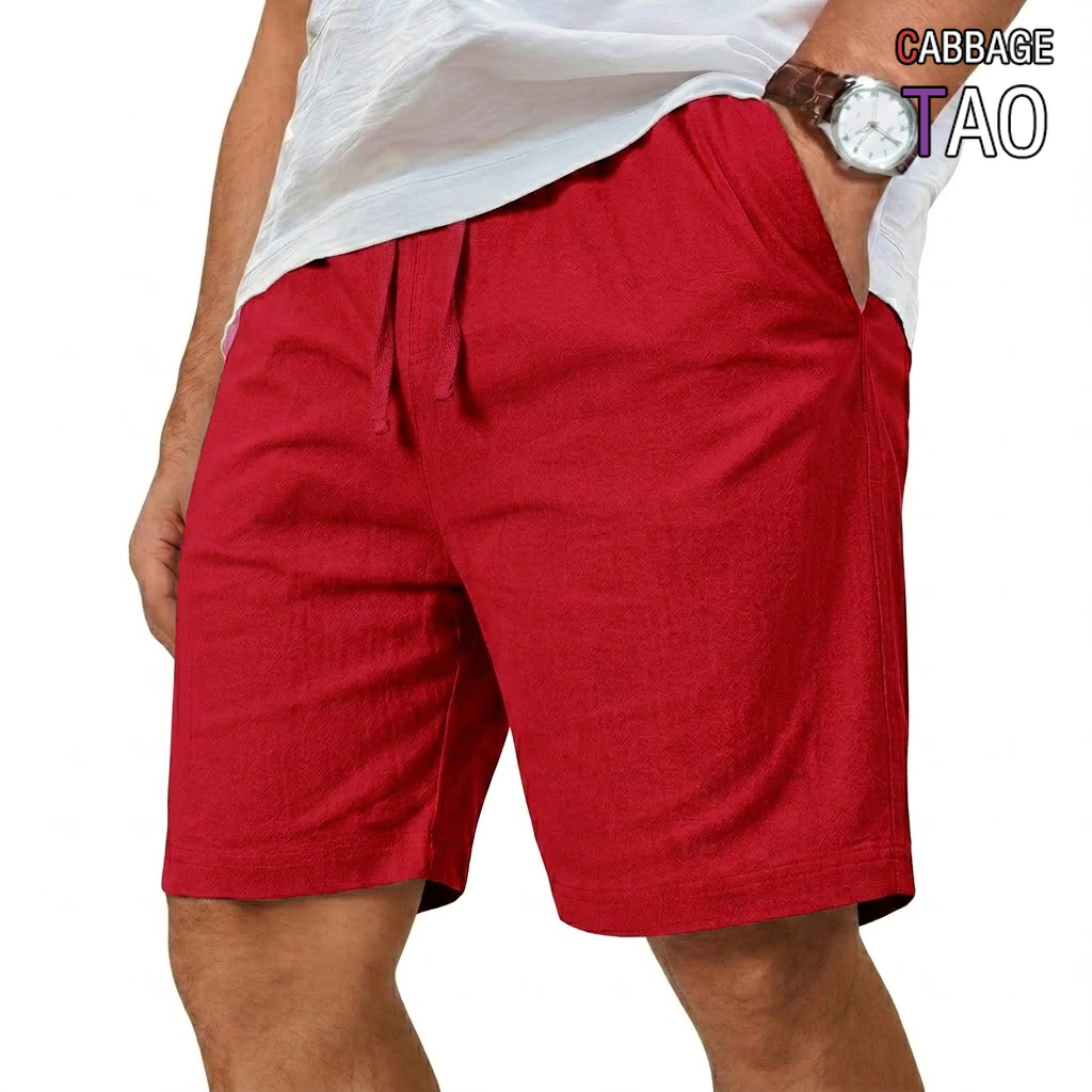 オーバーサイズコットンリネンショーツ、無地軽量カジュアルボト - Short Linen Drawstring のレビューと価格