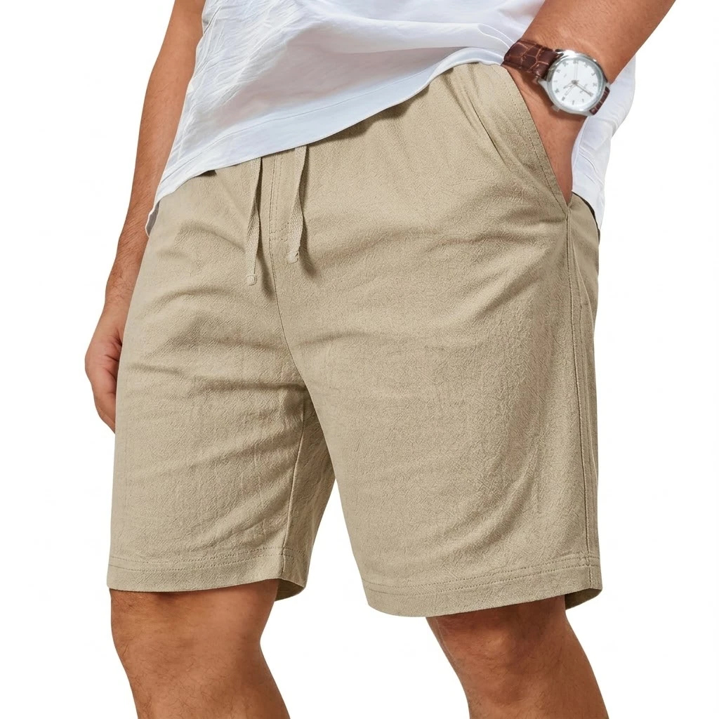 オーバーサイズコットンリネンショーツ、無地軽量カジュアルボト - Short Linen Drawstring のレビューと価格