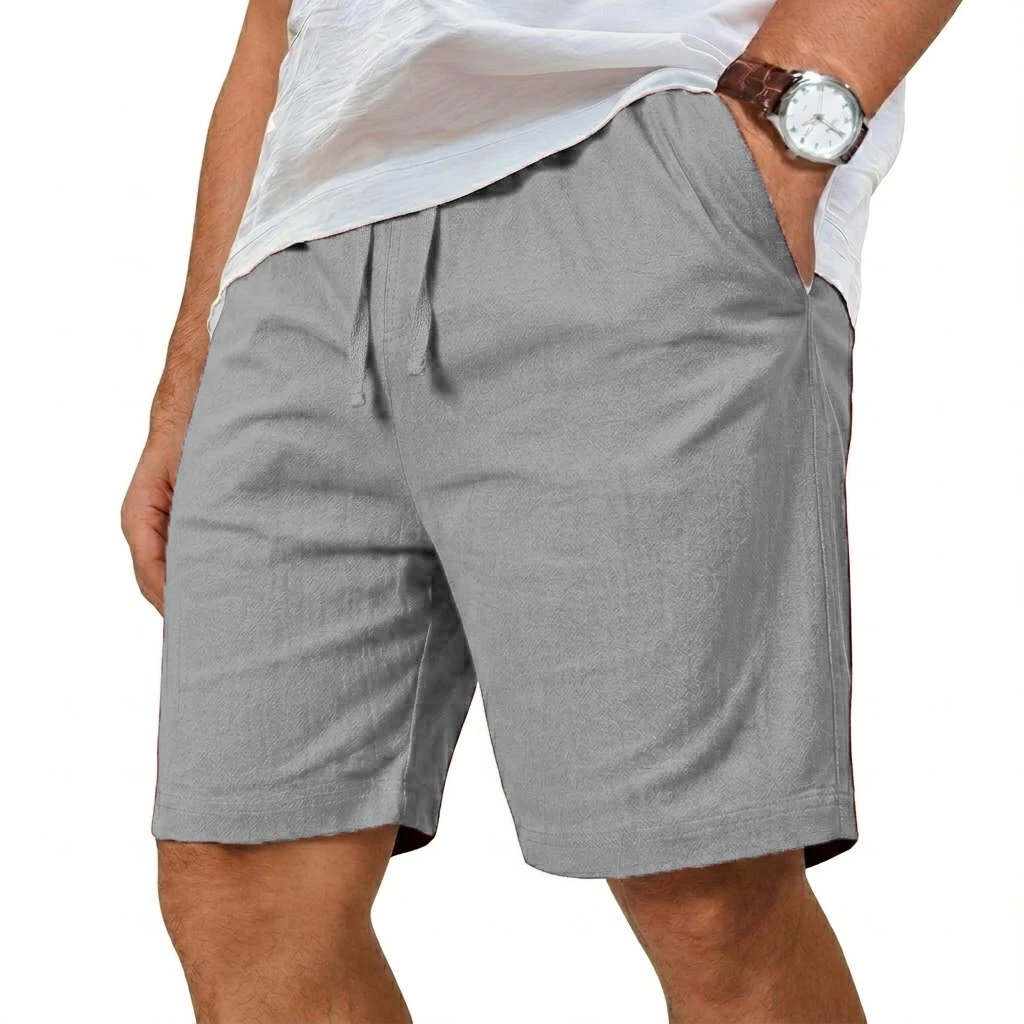 オーバーサイズコットンリネンショーツ、無地軽量カジュアルボト - Short Linen Drawstring のレビューと価格